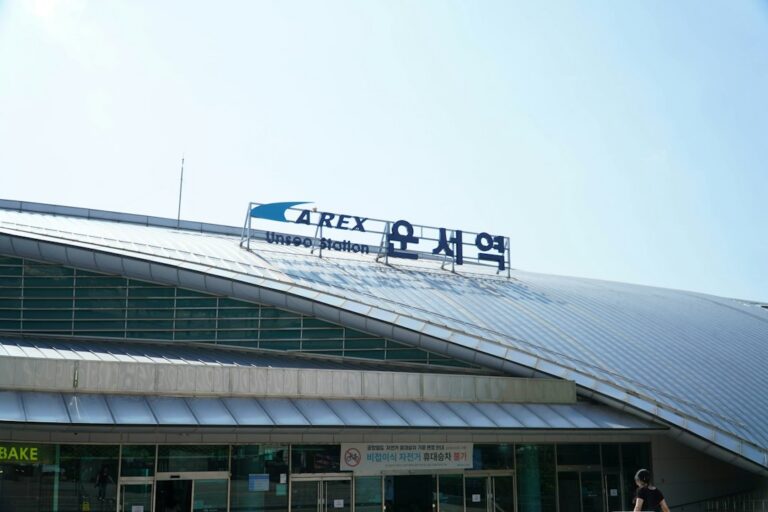 Airport rail station architecture in Incheon, illustrating airport transport to Seoul