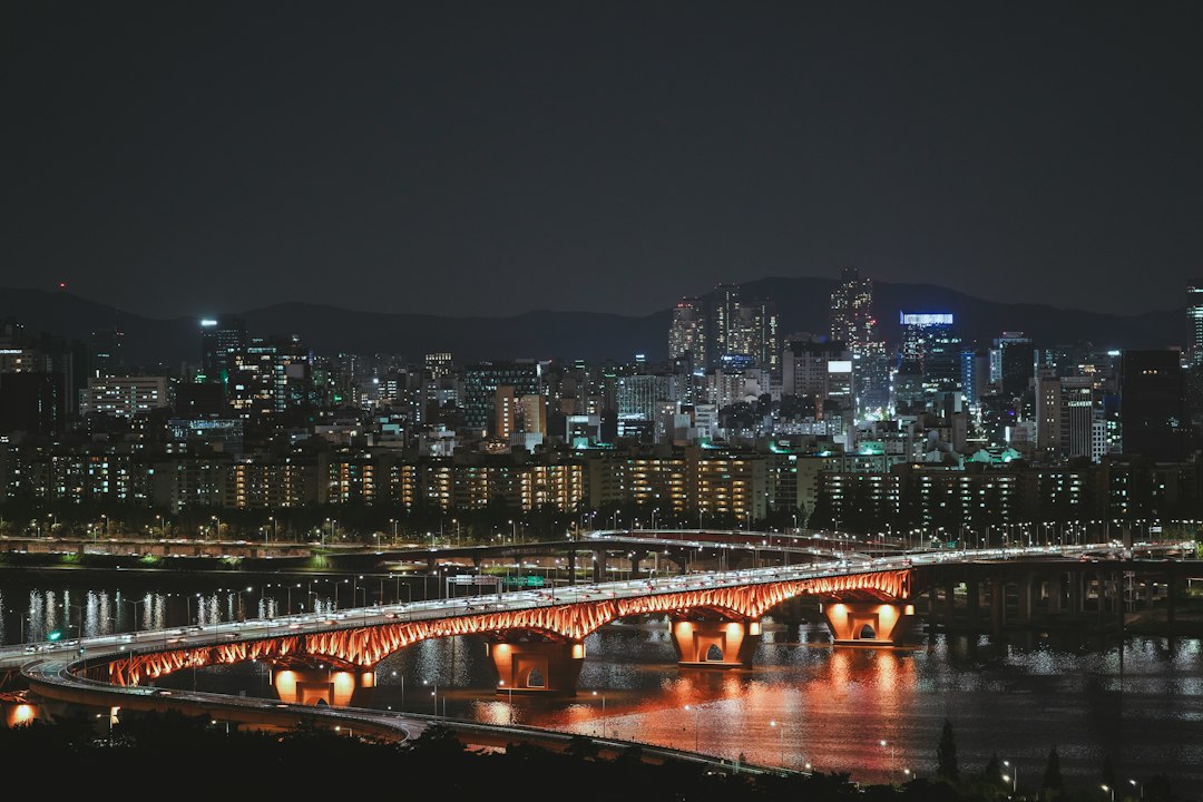 Han River and Seoul skyline near a bridge