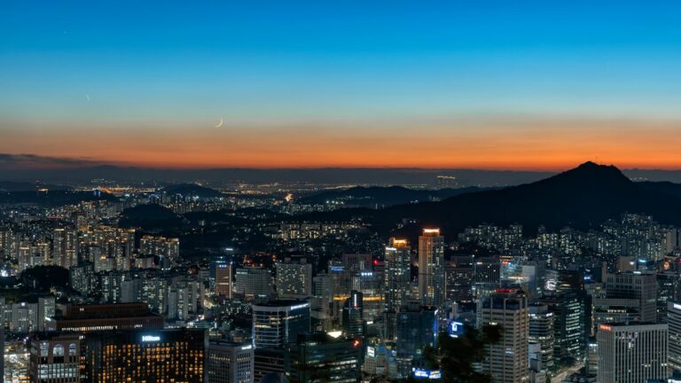 Seoul skyline with Namsan, representing neighborhoods for visitors